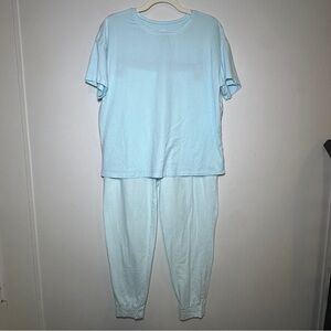 Sonoma Pajama 2 Piece Set Blue Top and Striped Jogger Bottoms Top-M Bottoms-L